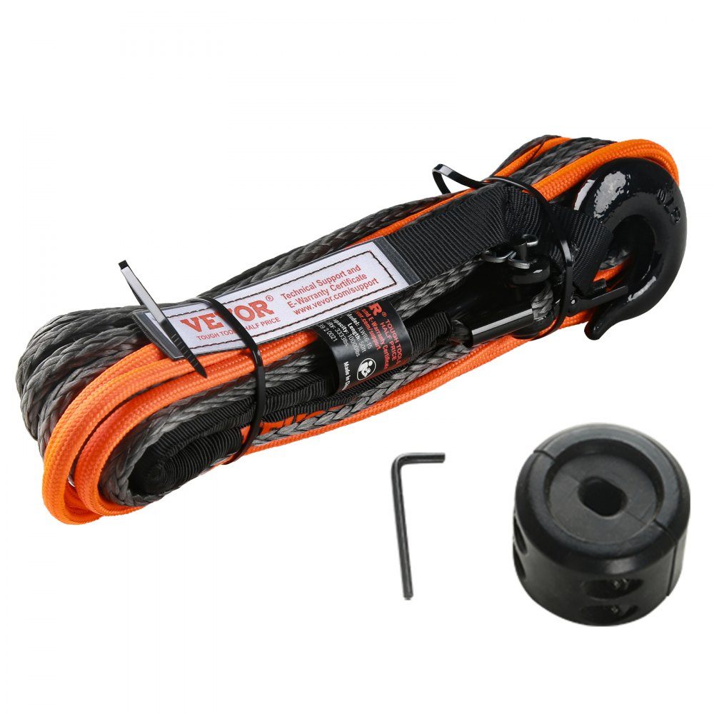 Corde en plastique 6,4 mm x 15,2 m Corde de treuil synthétique fabriquée à partir de 12 brins de fibres de polyéthylène à haut poids moléculaire Corde de treuil Powerline idéale pour le remorquage de VTT, UTV, voitures, SUV et grands tout-terrains