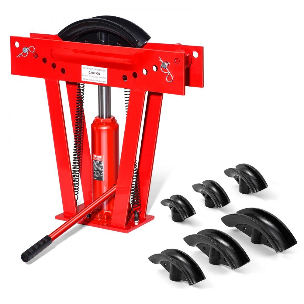 Hydraulische pijpenbuiger, 12 ton pijpenbuiger met 6 matrijzen (1/2, 3/4, 1, 1-1/4, 1-1/2, 2 inch), 90-180° pijpenbuiger met verstelbare rollen voor het buigen van diverse metaalsoorten