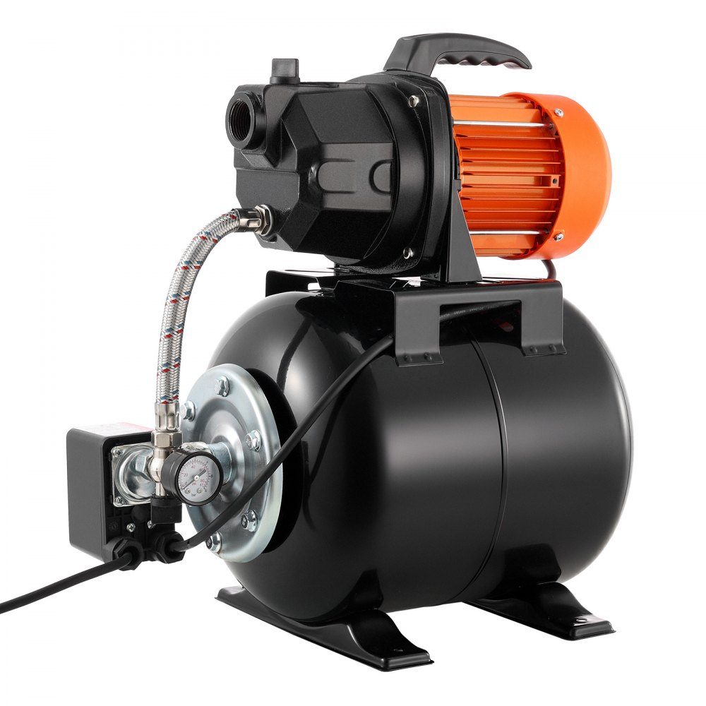 Aqueduc domestique Pompe à jet 735 W, 3750 L/h avec réservoir sous pression de 19 L, hauteur de refoulement de 45 m, avec système d'alimentation en eau automatique et tête de pompe en fonte, pour l'irrigation du jardin et l'approvisionnement en eau domest