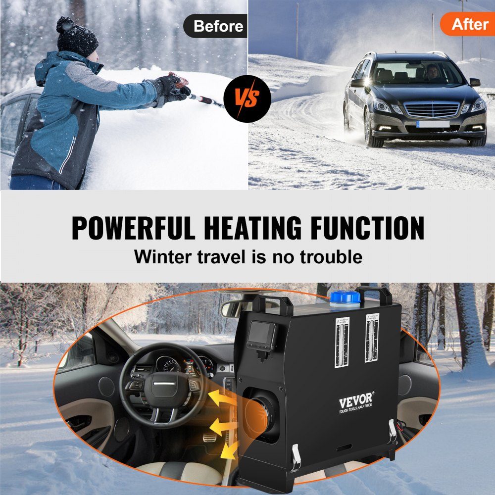 12V 5-8KW Zusatzheizung Diesel-PKW-Kraftstoff, Diesel-Zusatzheizung Luftheizung Luft-Diesel, Luft-Diesel-Heizung für Auto RV LKW Wohnmobil Bus mit Fernbedienung Schwarz LCD-Schalter & 1 Luftauslass
