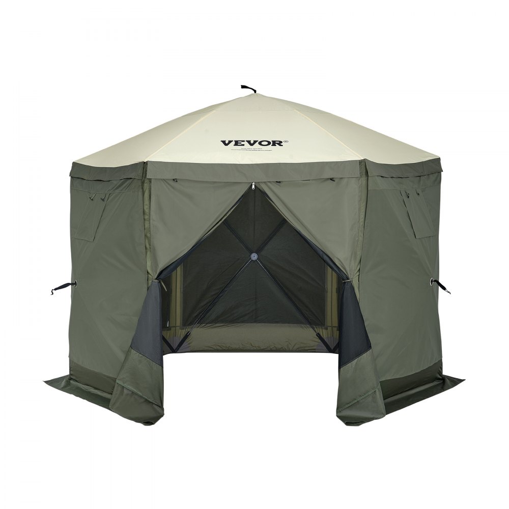 Pop-up-Pavillonzelt, Pop-up-Zelt mit 6 Seitenüberdachungen, Sonnenschutz mit 6 abnehmbaren Sichtschutz-Windtüchern und Netzfenstern, 10 x 10 Fuß, Schnellaufbauzelt mit Moskitonetz, Armeegrün Pop-up-Pavillonzelt, Pop-up-Zelt mit 6 Seitenüberdachungen, Sonnenschutz mit 6 abnehmbaren Sichtschutz-Windtüchern und Netzfenstern, 10 x 10 Fuß, Schnellaufbauzelt mit Moskitonetz, Armeegrün