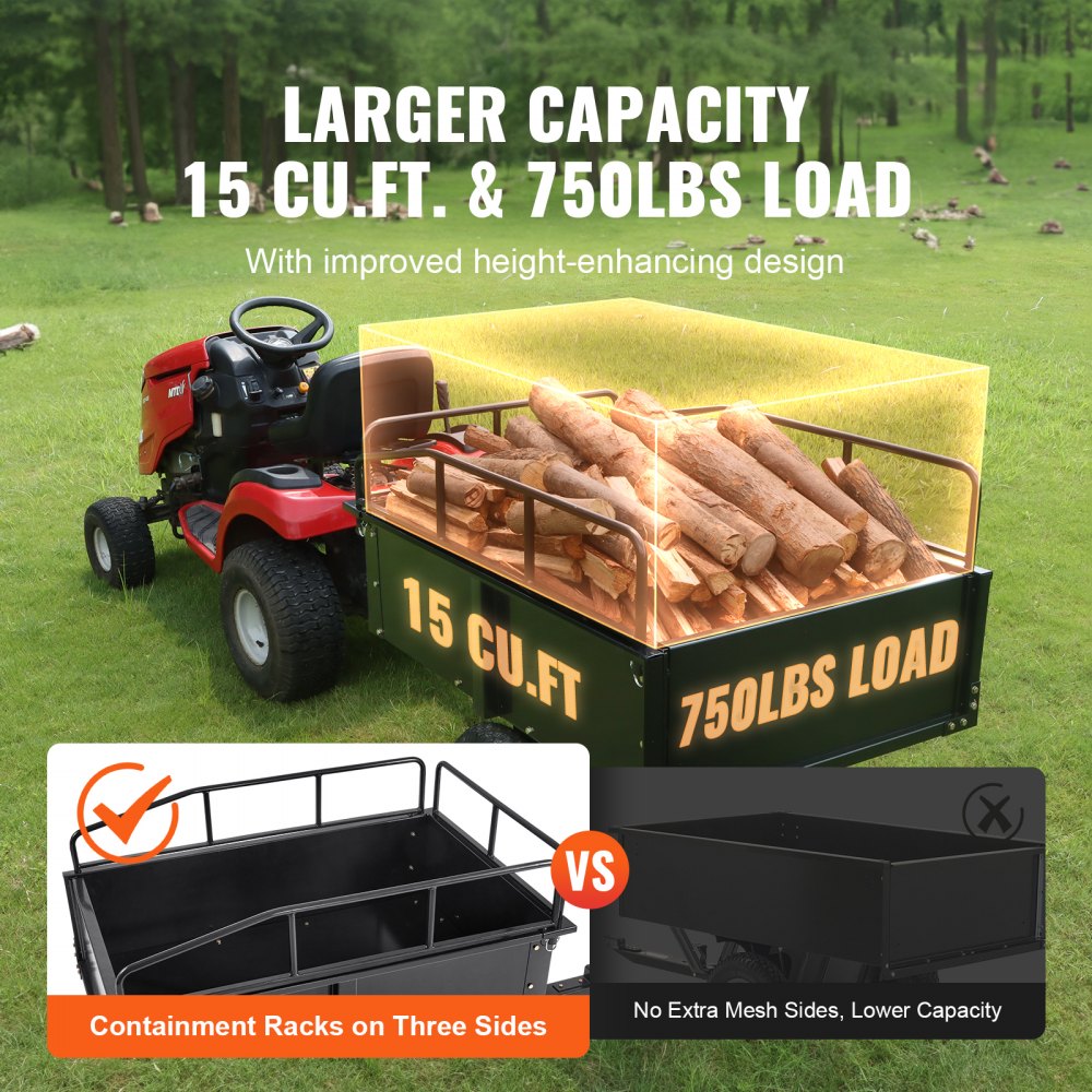 340kg Heavy Duty Lawn Tractor Dump Trailer, Tilt Bed Trailer Hitch, Folding Side Panel Trailer, Black ATV UTV Dump Trailer 340kg Heavy Duty Lawn Tractor Dump Trailer, Tilt Bed Trailer Hitch, Folding Side Panel Trailer, Black ATV UTV Dump Trailer