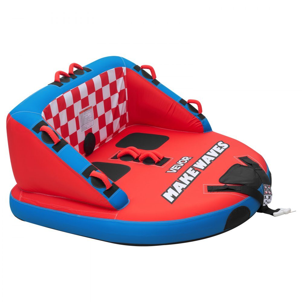 Schleppschlauch für Boote, Wassersport-Schleppreifen für 2 Personen, bis 154 kg Tragkraft, mit 2 Schlepppunkten, Nylonhülle, gepolsterten Griffen und Sicherheitsventil, für Seen, Flüsse, Rot