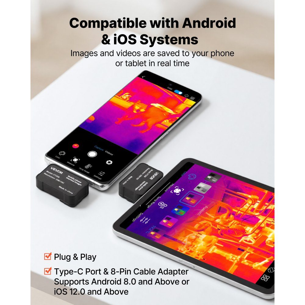 Thermal Imaging Camera for iOS and Android, Thermal Imaging Camera with 512x384 Super IR and 256x192 IR Resolution and Macro Lens for Smartphone Tablet with USB-C, 25Hz Infrared Camera for Inspections at -20°C to 550°C