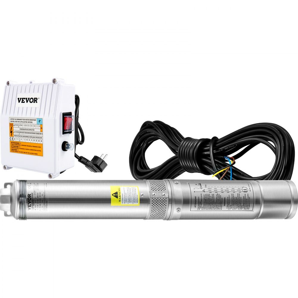 Pompe de puits profond de 101,6 mm Pompe de puits de 370 W Pompe submersible de 110 L/min Hauteur maximale de 44 m Pompe à tuyau Pompe à sable 230 V 50 Hz Pompe à eau en acier inoxydable Pompe 0-40 °C