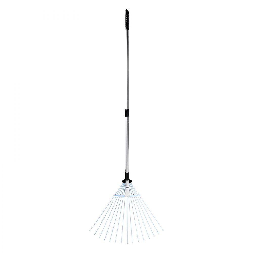 Laubharke, 15 Zinken, Gartenrechen für Rasen mit 570 mm breitem Kopf und 81–160 cm verstellbarer Stange, Fächerbesen zum Entfernen kleiner Blätter für Gartenarbeit, Camping, Hof, Gras