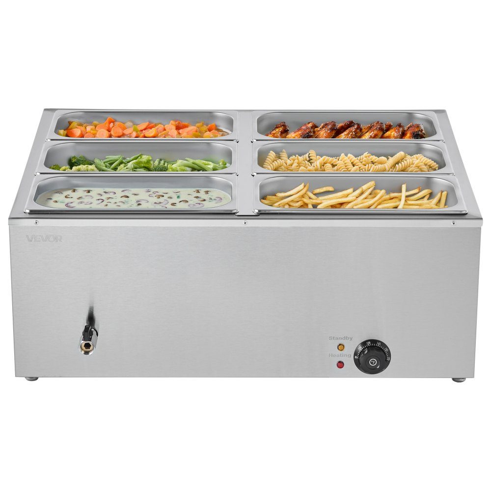 Réchauffeur de nourriture commercial (6 récipients de taille 1/3), récipient chauffant électrique en acier inoxydable de 1,5 kW avec couvercle et louche à soupe, ensemble de réchauds pour restauration, restaurant, fête