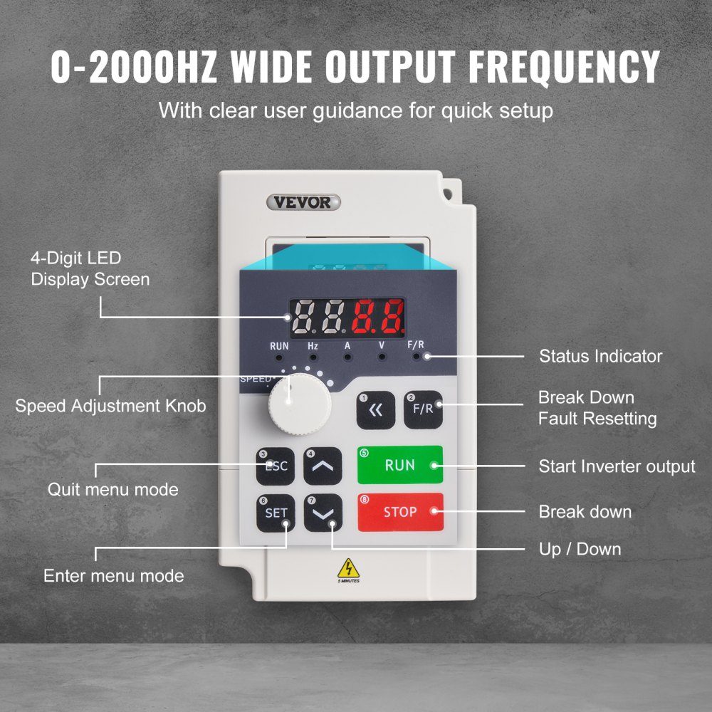 Convertisseur de fréquence VFD 4 HP 3 kW, 14 A, entrée 1/3 phase AC 220 V vers sortie triphasée AC 0-220 V, convertisseur de fréquence entrée 50/60 Hz, sortie 0-2000 Hz VFD pour contrôle de vitesse du moteur de broche