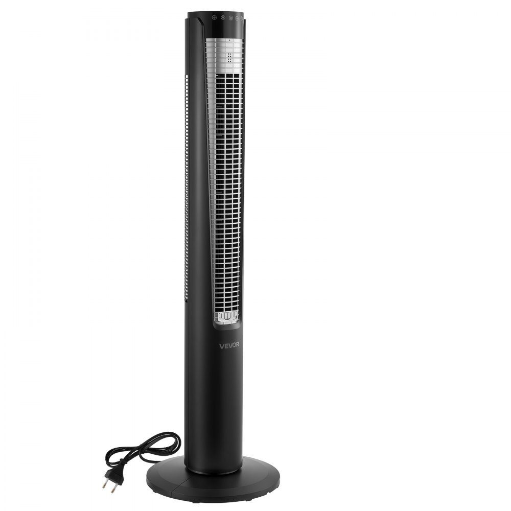 Torenventilator van 60 W, kolomventilator van 107 cm met 3 snelheden, 4 modi, 12-uurs timer, 70 ° oscillerende ventilator met afstandsbediening, stille voetstukventilator voor slaapkamer, kantoor, zwart