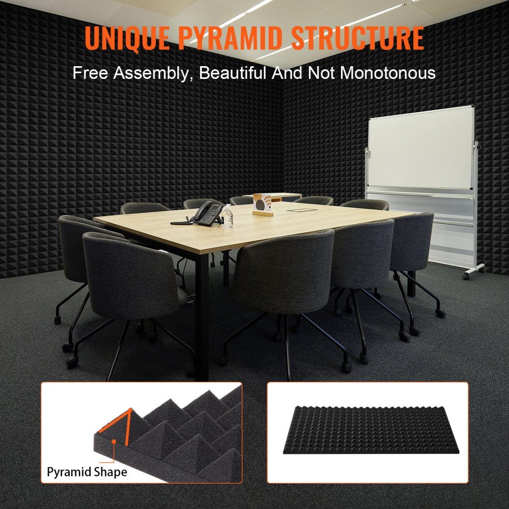 Acoustic Foam Acoustic Panels Set of 4 1200x600x50mm Soundproof Pyramid Shaped Wall Panels Acoustic Panels Acoustic Foam Mats for Studio Walls and Ceilings Black