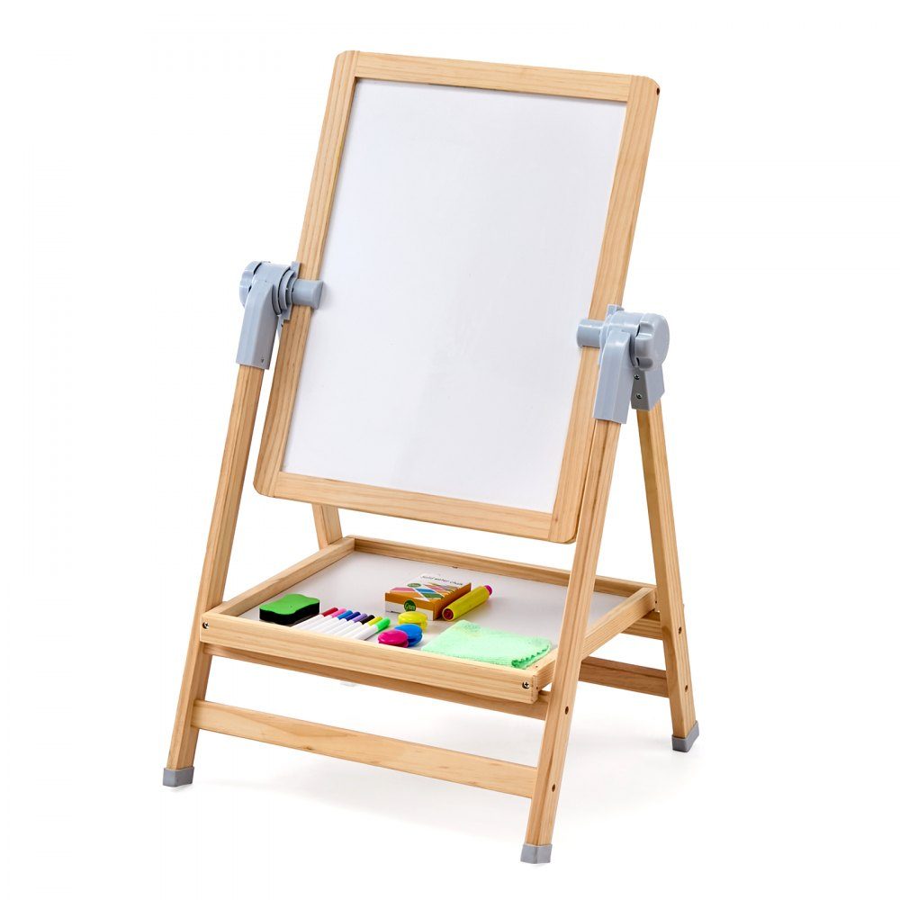 Kunststaffelei für Kinder, 2-in-1-Kunststaffelei aus Holz, doppelseitig mit magnetischem Whiteboard und Kreidetafel, verstellbares, stehendes, drehbares, klappbares Zeichenbrett mit Malzubehör für Jungen und Mädchen