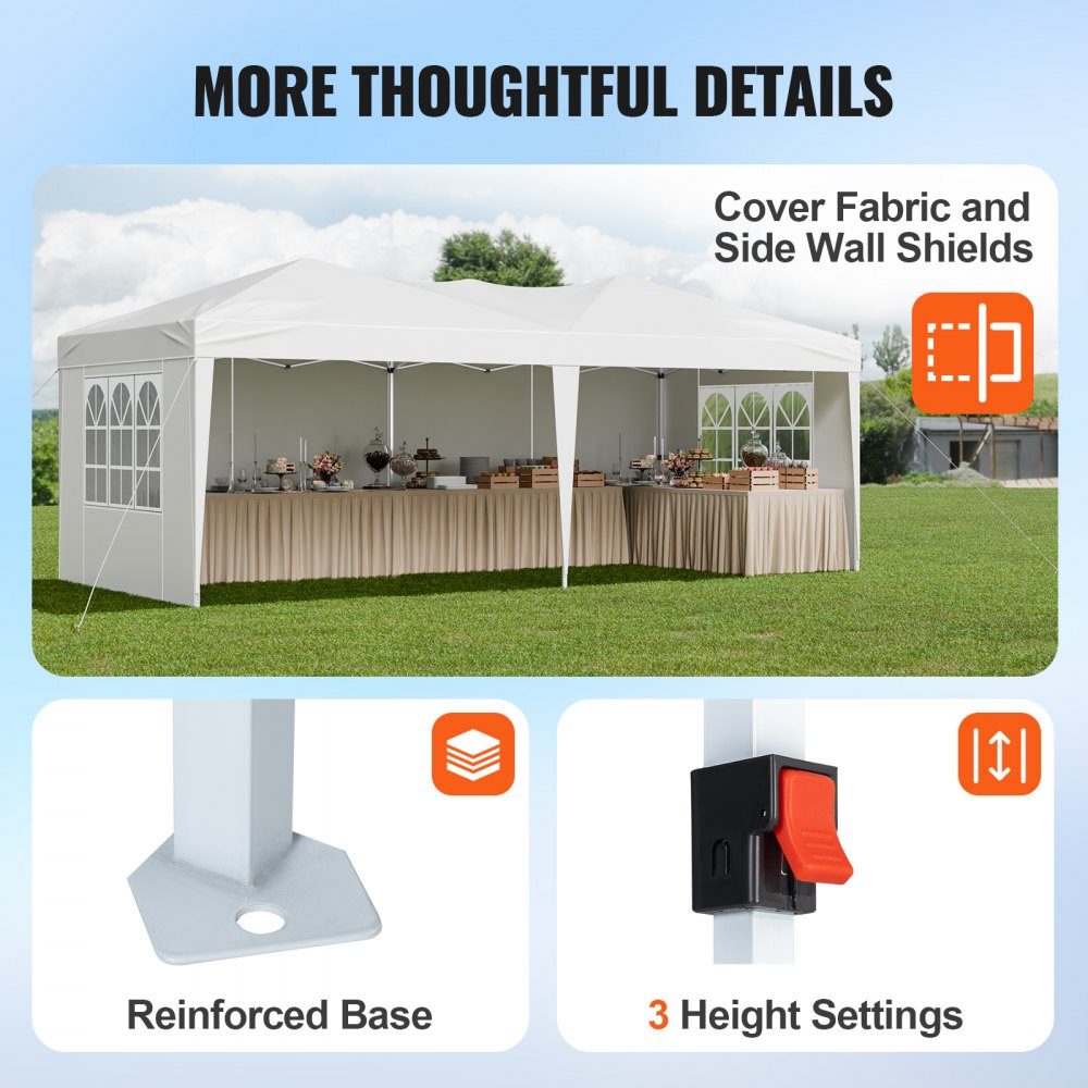 Gazebo Faltpavillon, 5,9 x 2,96 x 2,65 m, Festzelt, Gartenzelt mit Seitenwänden & belüfteten Fenstern, 3 Höheneinstellungen, Sonnenschutz für Veranstaltungen im Freien, weiß