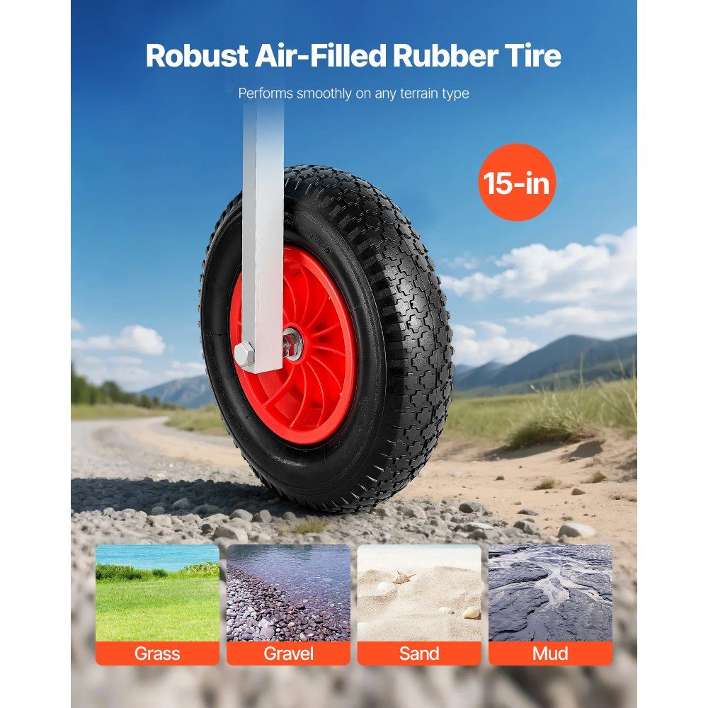 Boat Slip Wheels (300lb Load Capacity), 381mm Aluminum Alloy Tail Wheel with Inflatable Rubber Tires, Folding Slip Wheels with 4 Quick Release Pins for 15ft Inflatable Fishing Boats