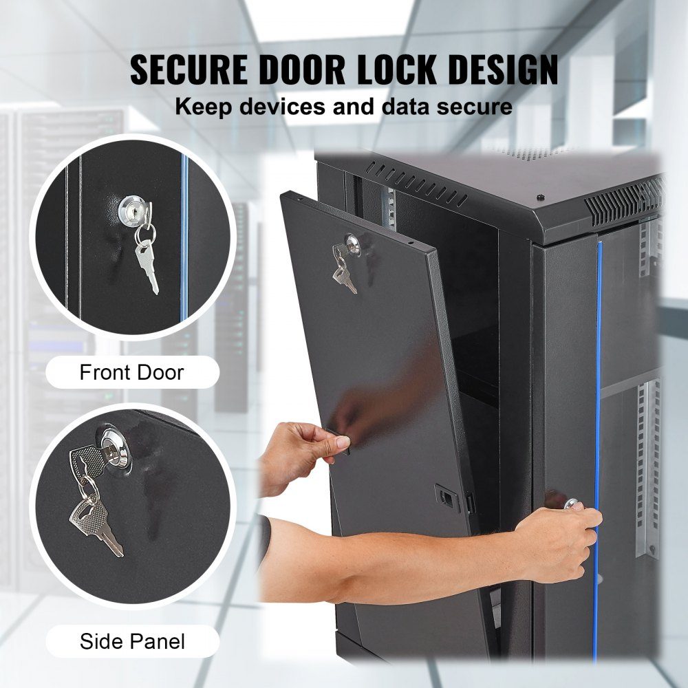 15U wandgemonteerde serverkast, maximale vloerbelasting van 500 lbs, netwerkrackbehuizing met zwenkwielen, afsluitbare deur van gehard glas, Q235 koolstofstaal voor IT-apparatuur A/V-apparatuur
