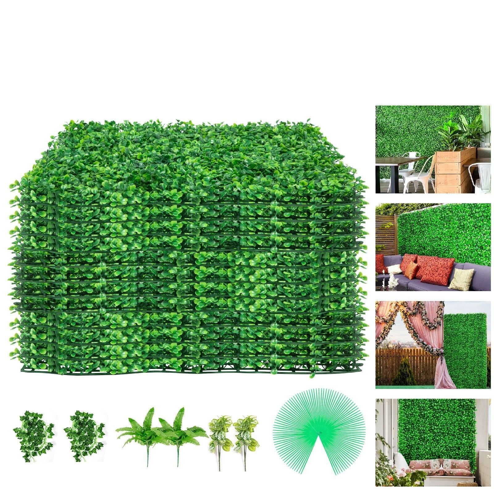 Künstliche Hecke 12 Stück 50,8 x 50,8 cm aus 100 % PE Pflanzenwand 3 m² Deckungsfläche Sichtschutzhecke 4 cm Dicke Wanddekoration Pflanzenhecke