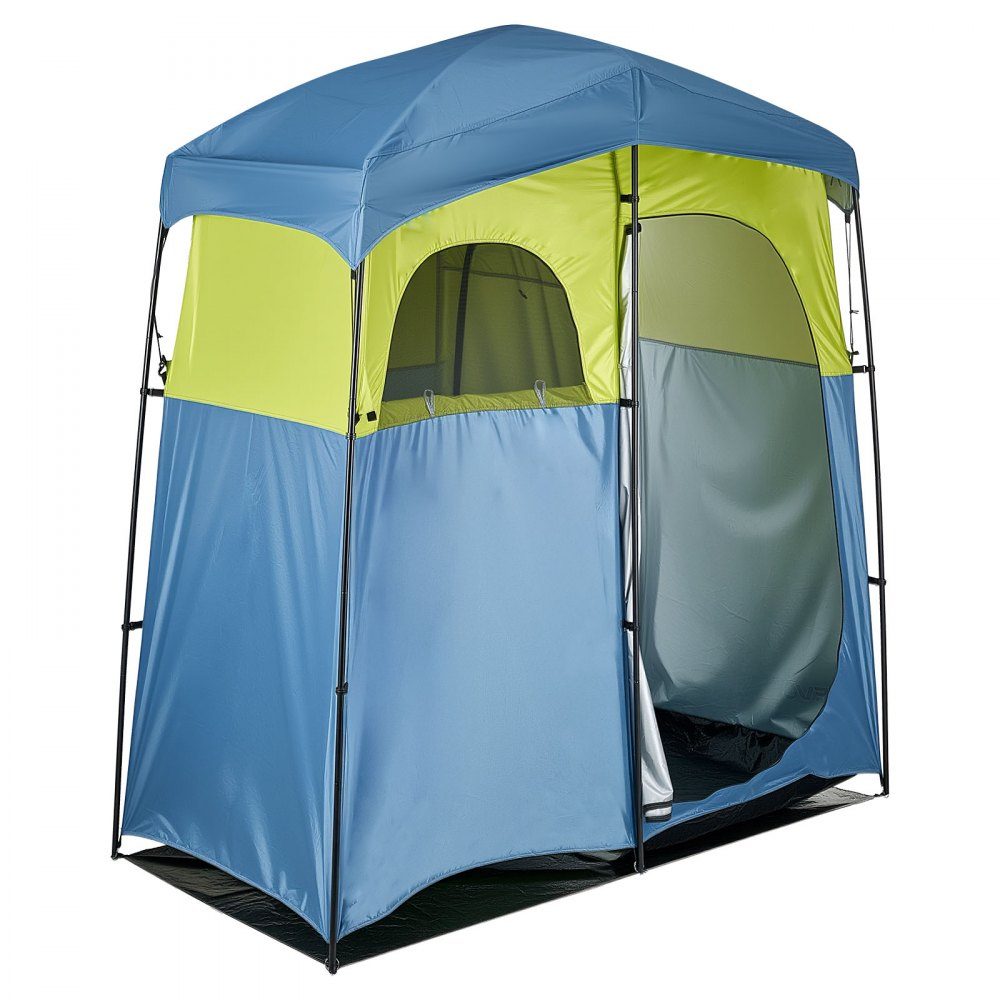 Shower tent with 2 rooms, toilet tent (2133x1067x2133 mm) with shower bag, changing tent including pegs & ropes & carry bag & support poles, made of 150D Oxford fabric for camping, beach, fishing
