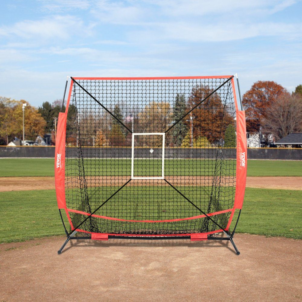 Pitching Net Pitching Target Baseball 153.4 x 90 x 153 cm, Baseball & Softball Pitching Target Made of Polyester Pitcher Net for Teenagers & Adults, Portable 600D Storage Bag Red