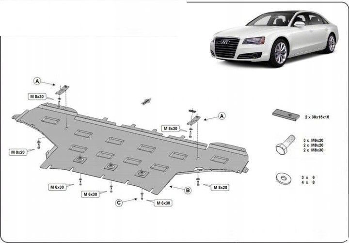 Protection anti-encastrement du capot moteur en acier Transformation Audi A8 D4 (2010-2017) avec kit de matériel de complément Protection anti-encastrement du capot moteur en acier Transformation Audi A8 D4 (2010-2017) avec kit de matériel de complément