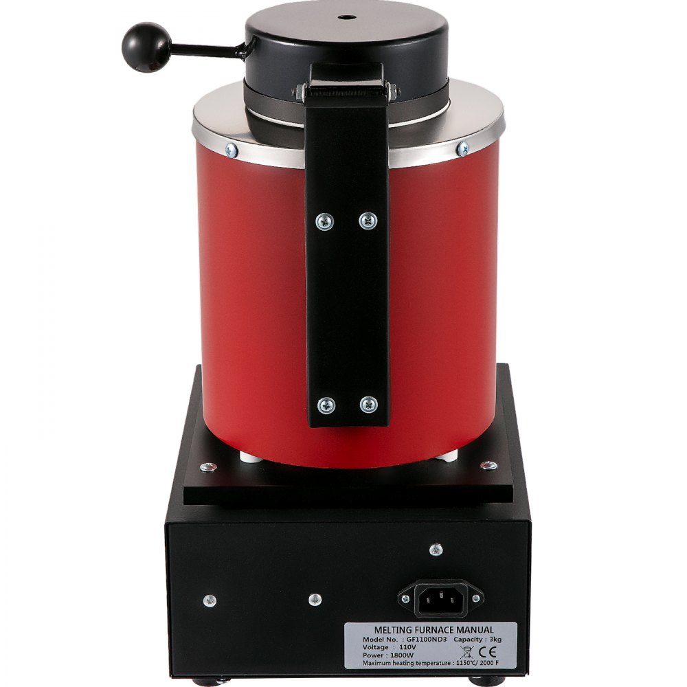 Goldschmelzofen 1350 W, 1150 ℃ max. Temperatur, digitaler elektrischer Schmelzofen, 3 kg Keramiktiegel mit Barrenmatrize und Handschuhen, für die Verarbeitung von Gold, Silber, Kupfer, Aluminium, Rot