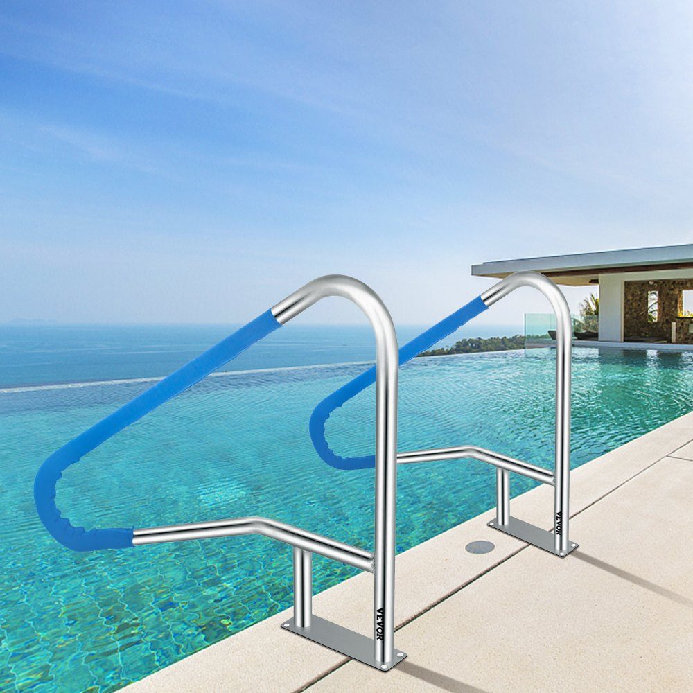 Barre d'appui pour piscine en acier inoxydable 139,7 x 81,2 cm Main courante pour piscine Capacité de charge de 113 kg Aide à l'entrée Piscine Arche de poignée de 4,8 cm avec couvercle de poignée Escalier pour piscine pour piscine Positions inclinées Spa