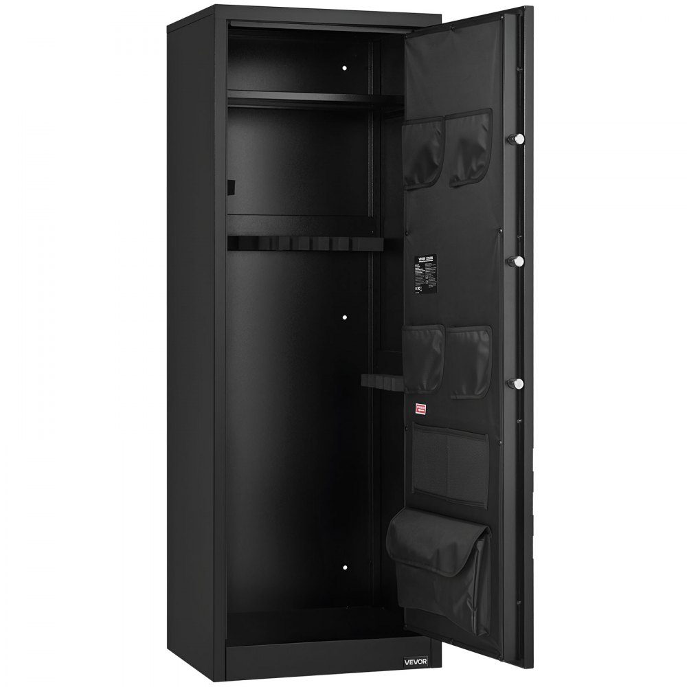 Gun Cabinet Long Gun Cabinet for 10-12 Rifles, Gun Safe with 4 Gun Bags and 3 Adjustable Shelves, Large Gun Cabinet with Key and Password Lock, Assembly Required