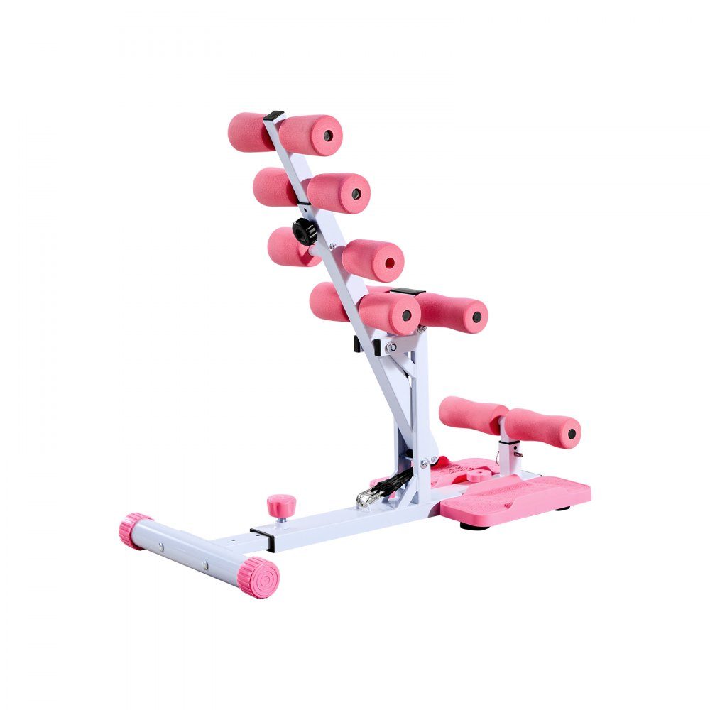 Deep Squat Machine, Adjustable Glute Trainer with 3 High Strength Resistance Bands, Folding Core and Glute Trainer, Push Up Exerciser for Home Gym, Pink + White