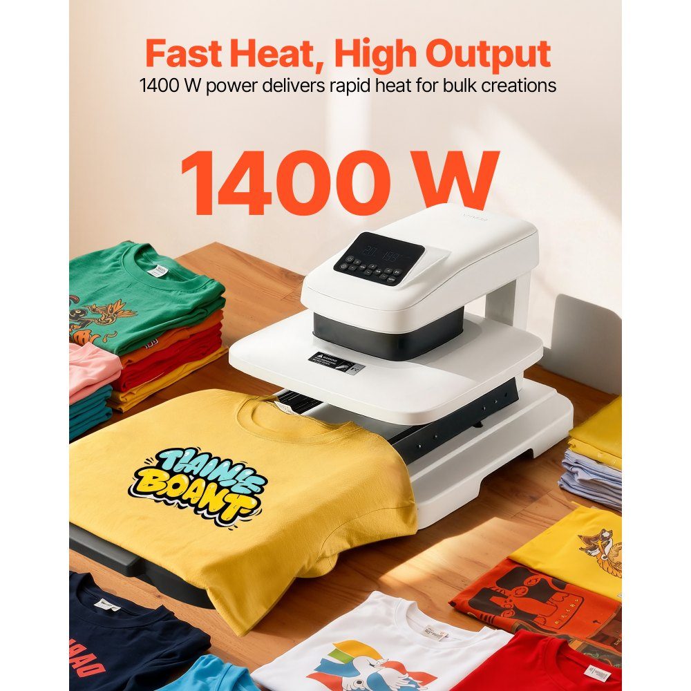 Presse à chaleur automatique (38 x 38 cm) Presse à t-shirt avec libération automatique et pression réglable Presse à chaleur à affichage numérique pour projets de transfert de chaleur en vinyle par sublimation Blanc