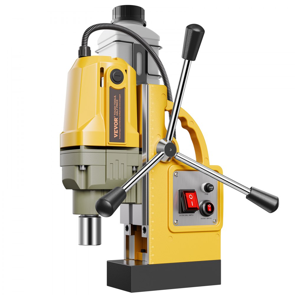 Magnetische boor Kernboor 1400W φ50mm, 12500N Draagbare elektrische magneetboor met 11 kernboren, 800 RPM boor voor metalen oppervlakken Industrie DIY Geel