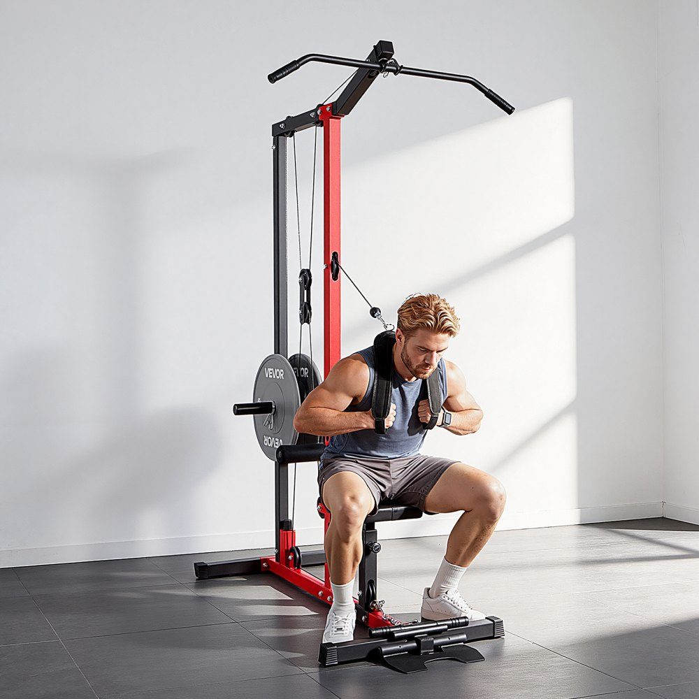 Lat pull-down station, 3-in-1 lat pull-down tower, multi-gym with lat pull-down bar & cable pull, can hold up to 181 kg, strength training for back, arms, shoulders, stomach, lat pull-down machine for the fitness center at home, black