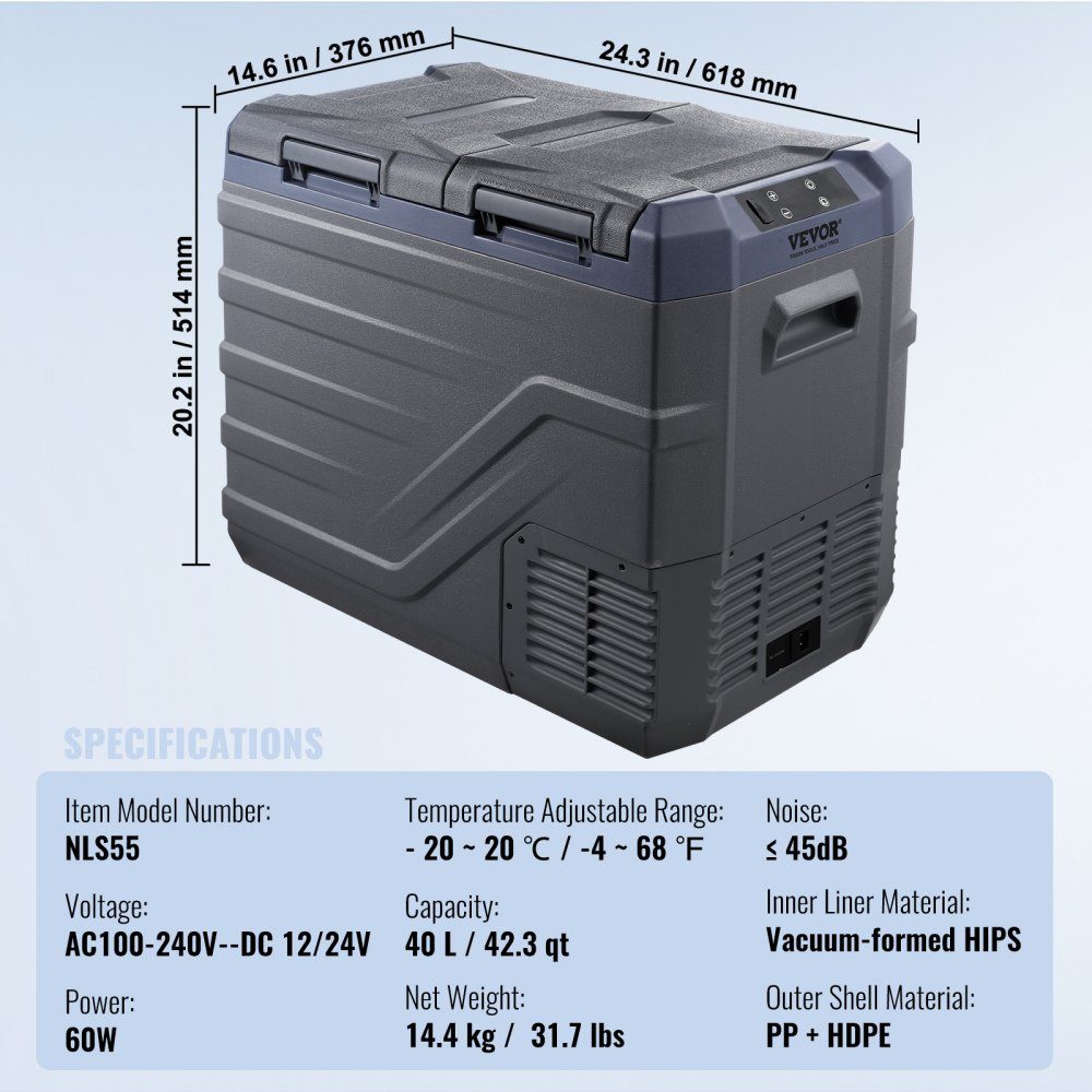 Autokühlschrank, 12-V-Autokühlschrank, tragbarer 40-L-Zweizonen-Gefrierschrank, einstellbarer Bereich von -20 °C bis 20 °C, 12/24 V Gleichstrom und 100–240 V Wechselstrom, Kompressorkühler für Camping-Wohnmobile im Freien