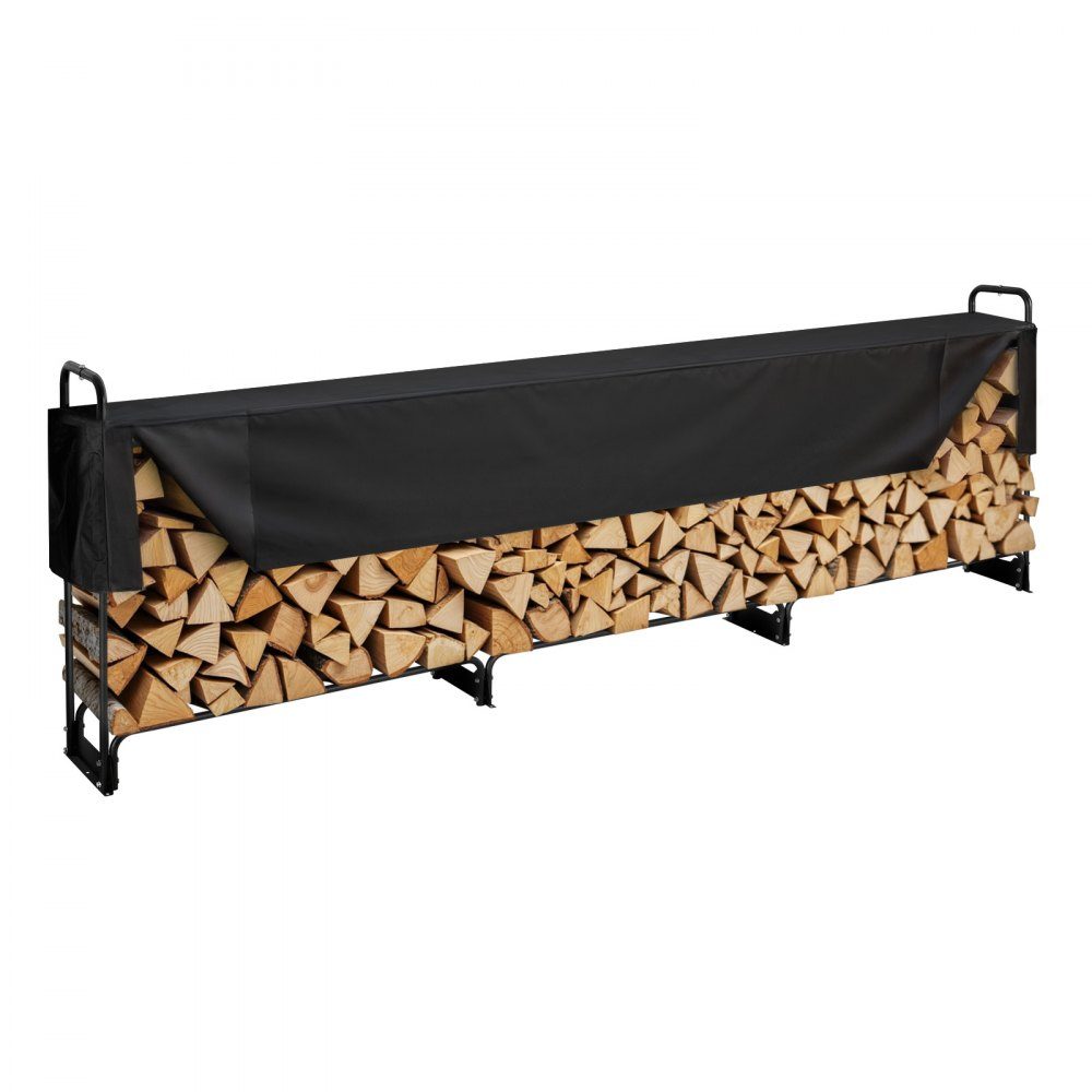 Brennholzregal aus Metall, 386 x 36 x 117 cm, Brennholzregal, Stahlrahmen, pulverbeschichteter Brennholzunterstand, 400 kg mit wasserdichter Abdeckung, Stapelhilfe, Holzunterstand für Veranda, Garten, Terrasse, Hof