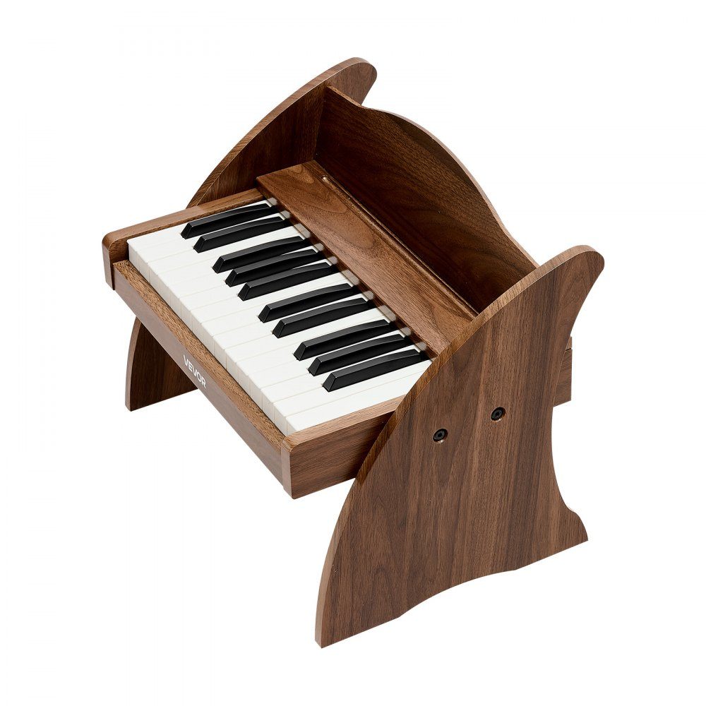 Children's keyboard, 25 keys, electric piano, wooden piano for children aged 3 and over, musical toy with realistic sound, dual power, adjustable volume, early musical education, walnut wood