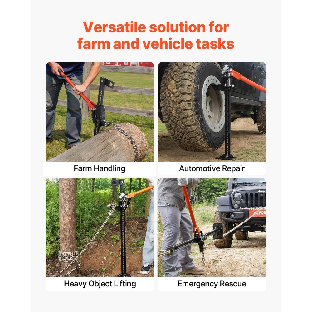 Field jack (915 mm high) off-road high-lift field jack (3.18 ton load capacity) off-road jack, bumper jack, heavy-duty lifting platforms with 130.1-769.6 mm lifting range for tractor, truck, SUV