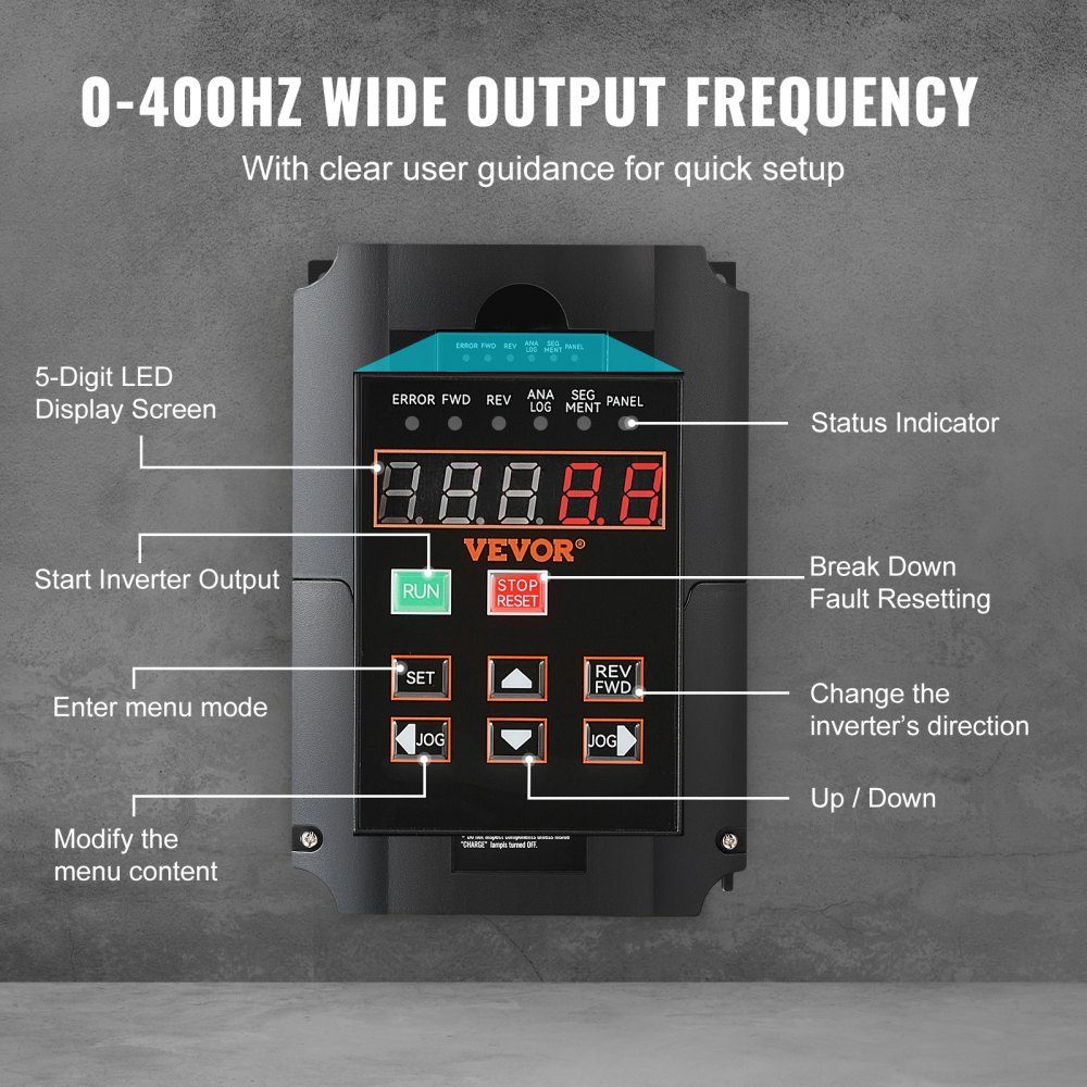 Frequenzumrichter VFD 10 PS 7,5 kW 35 A 1 oder 3 Phasen 220 V Eingang zu 3 Phasen 220 V Ausgang 40–60 Hz Eingang 0–400 Hz Ausgang VFD für Spindelmotor CNC-Geschwindigkeitsregelung