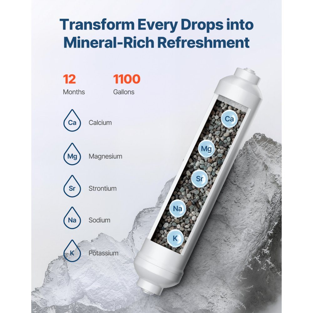 Remineraliserend filter, 1100 gallon remineraliserend waterfiltervervanging, 1/4" Quick Connect mineraalfilter, herstelt vitale mineralen voor waterzuiveraar