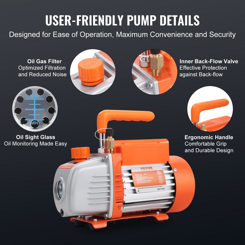 Vakuumpumpe 100L/min Vakuumpumpe A2L explosionsgeschützt 150W 220V/50HZ 1440RPM 55-276bar 250ml Ölkapazität HVAC Vakuumgeräte Verteiler Manometer Set Klimaanlage Fahrzeug Kühlsysteme