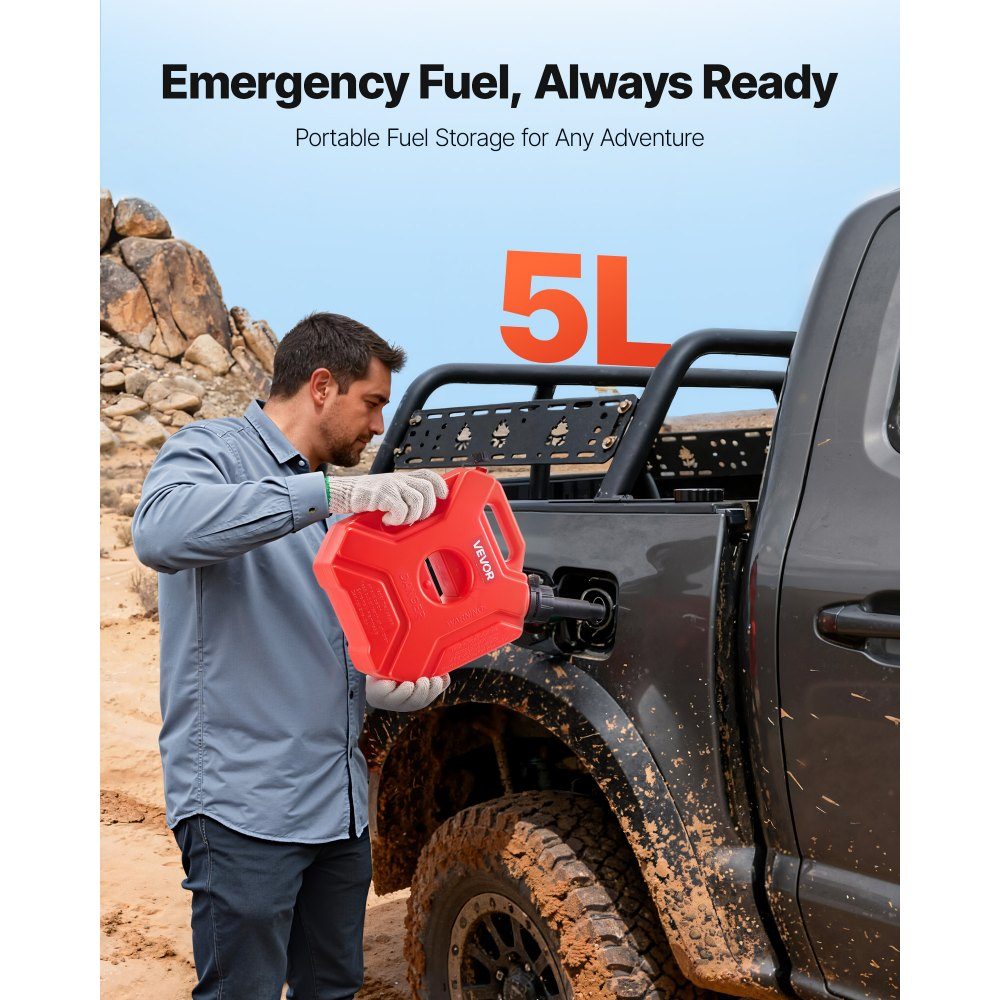 Fuel Can 5L Petrol Can with Spout and Lockable Holder Maximum Flow Rate 15L/min Liquid Container for Most Cars Motorcycles ATVs and UTVs Red
