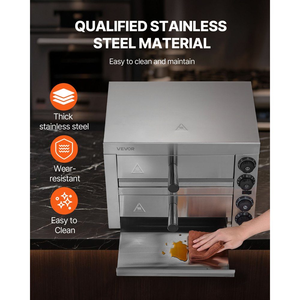 12" 1700W Electric Pizza Oven with temperature control and 0-60 minute timer, even baking technology and easy to clean crumb tray, ideal for commercial and residential kitchens