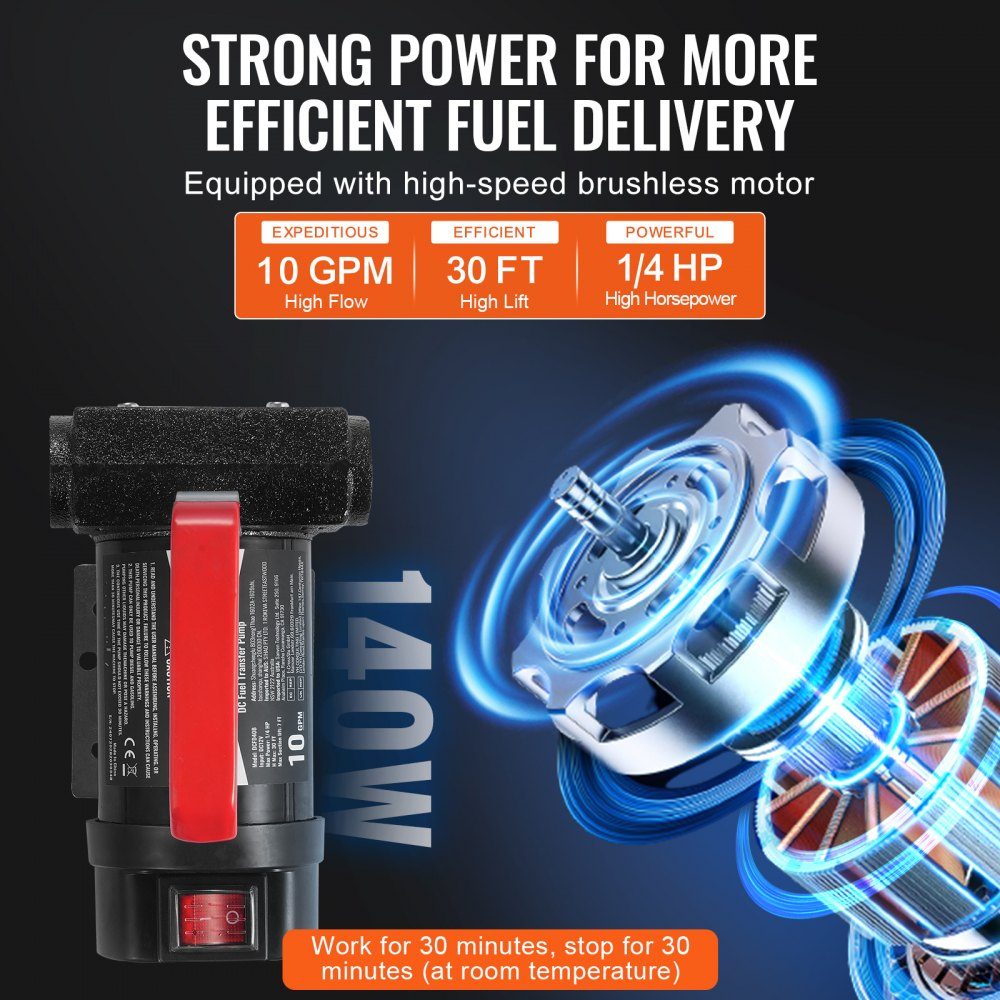 Dieselpomp 12V DC 10 GPM 1/4 HP Automatische pistooluitschakeling Brandstofpomp Hoge stroominlaat- en uitlaatslang voor diesel, kerosine, transformatorbrandstof