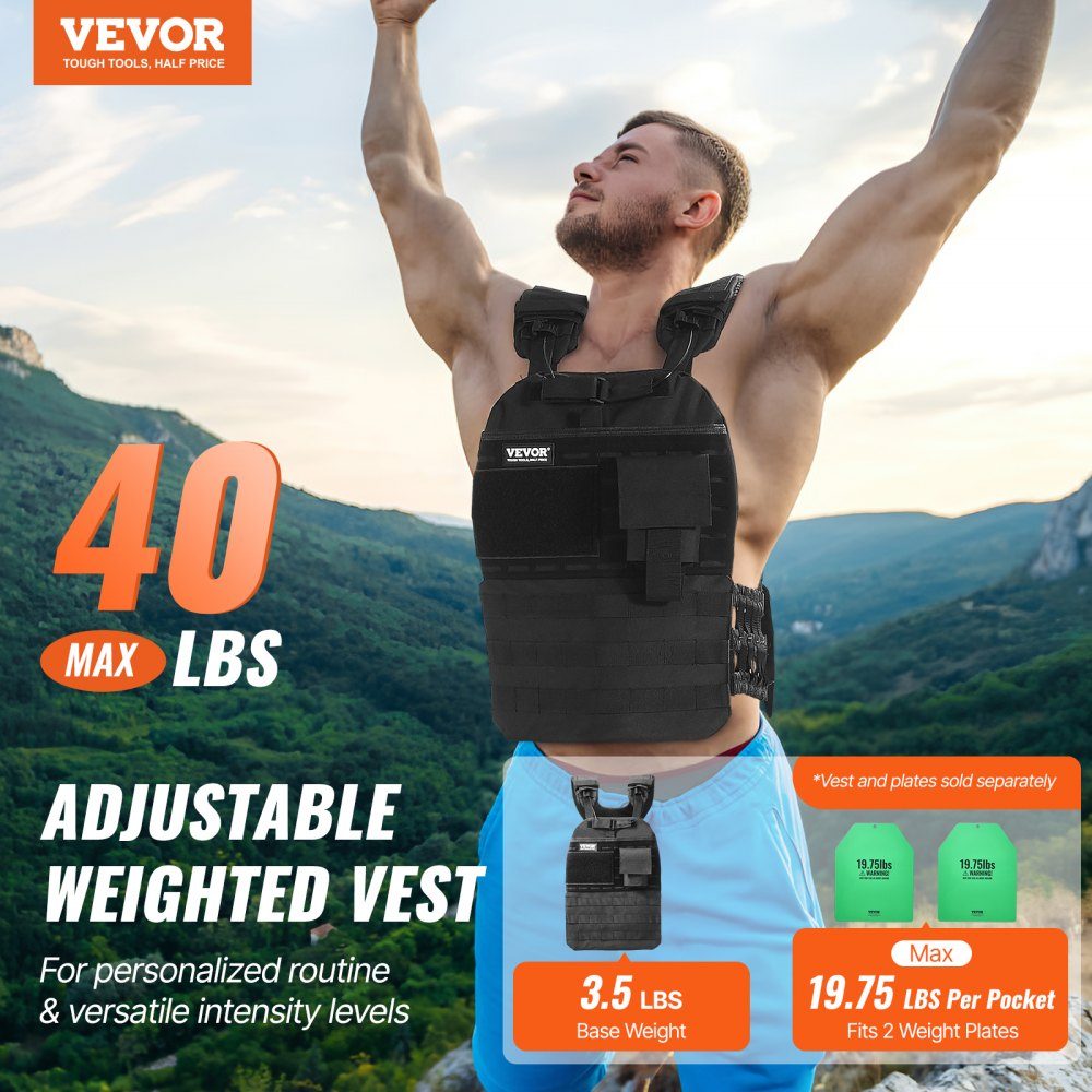 Weight Vest 40lbs Adjustable Weight Jacket for Men Women Training Equipment for Strength and Endurance Training Running Jogging Walking Fitness Weight Loss Black