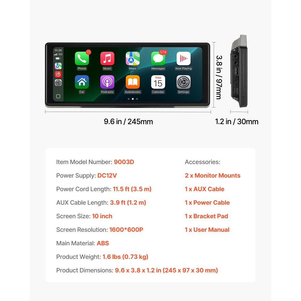 Kabelloses Autoradio (254 mm), tragbares Radio mit Touchscreen, kompatibel mit Apple CarPlay Android Auto, CarPlay-Bildschirm für Auto mit Sprachsteuerung, Mirror Link, Bluetooth, GPS-Navigation Kabelloses Autoradio (254 mm), tragbares Radio mit Touchscreen, kompatibel mit Apple CarPlay Android Auto, CarPlay-Bildschirm für Auto mit Sprachsteuerung, Mirror Link, Bluetooth, GPS-Navigation