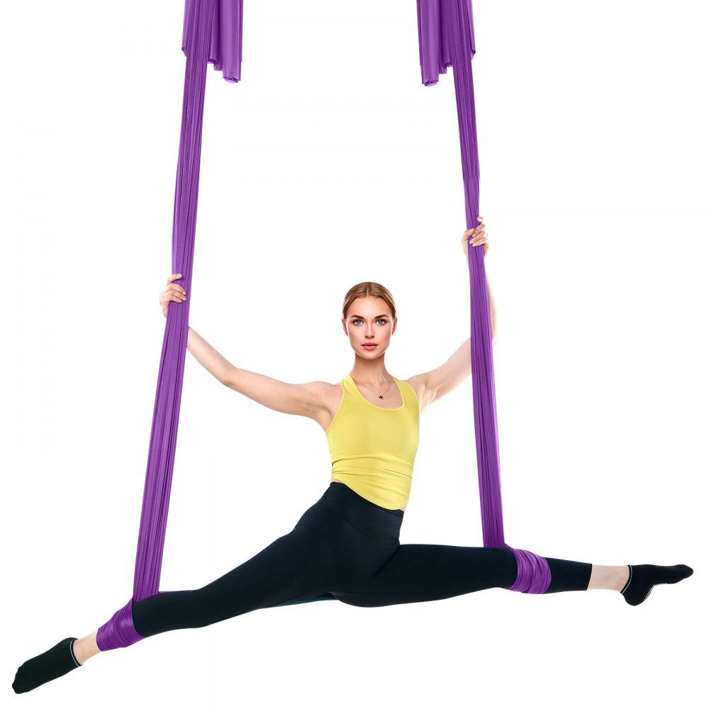 Aerial Yoga Hammock Set 8 x 2.8 m, Purple Aerial Yoga Swing Air Flies, Indoor Aerial Yoga Hammock Swing 1000 kg Max. Load Capacity, Includes Yoga Socks, Steel Carabiner and Aluminum Swivel