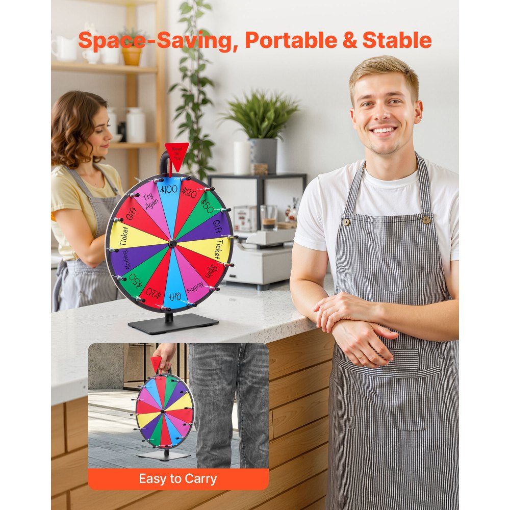Roue de la Fortune, Roue (305 mm), 14 Compartiments, Roue de la Fortune avec Support, Jeux de Loterie, Gagner, Roulette, avec Tableau Éponge et 2 Marqueurs, 6 Couleurs, Roue des Prix Rotative, Idéale pour Fête, Pub, Foire Commerciale