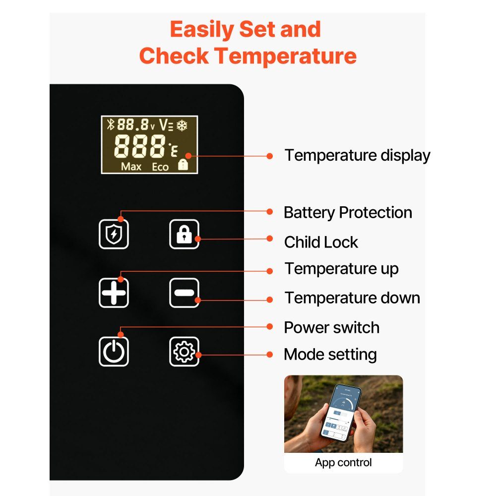 Refroidisseur à compresseur 20 L 12/24 V DC avec contrôle par application, Réf. rigérateur de voiture 100-240 V AC pour camping, voyage, camion, pêche, refroidisseur thermoélectrique portable