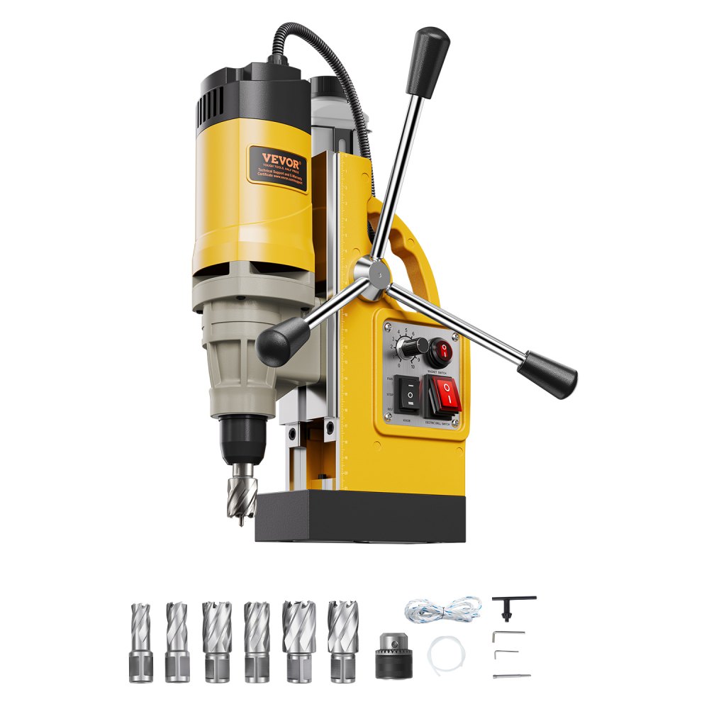 Magnetische boor Kernboor 1400W φ50mm, 12800N Draagbare elektrische magneetboor met 6 kernboren, 650 RPM boor voor metalen oppervlakken Industrieel doe-het-zelf Geel Magnetische boor Kernboor 1400W φ50mm, 12800N Draagbare elektrische magneetboor met 6 kernboren, 650 RPM boor voor metalen oppervlakken Industrieel doe-het-zelf Geel