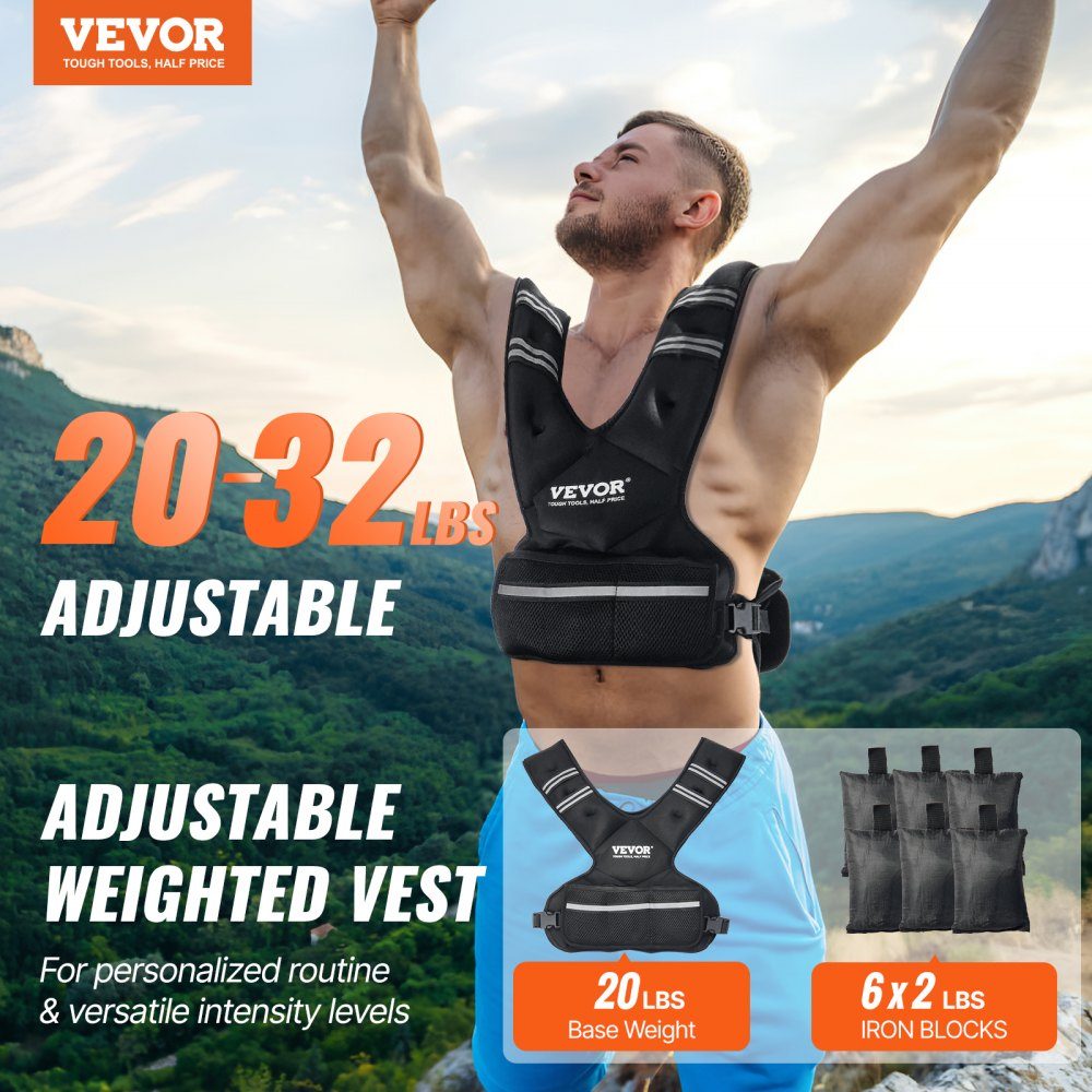 Gilet de musculation réglable 9-14,5 kg avec 6 poids de fer et de sable et bande Réf. léchissante, ensemble d'entraînement pour homme et femme, équipement d'entraînement pour la musculation, la course à pied