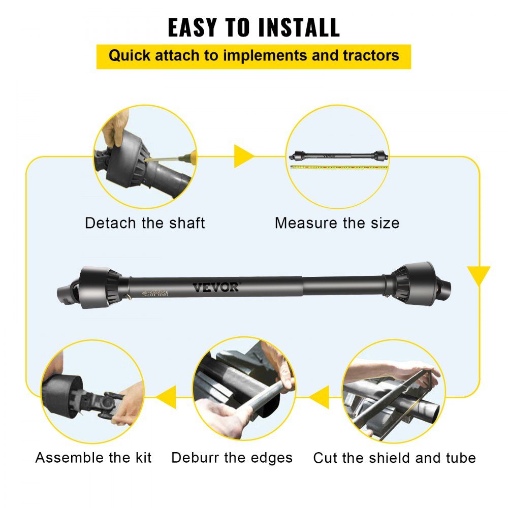 PTO T4 Cardan Shaft Drive Shaft 34.9mm 6 Spline End for Tractor Extendable from 1100 to 1550mm Ideal for Lawnmowers, Brush Cutters, Tillers, Fertilizer Spreaders