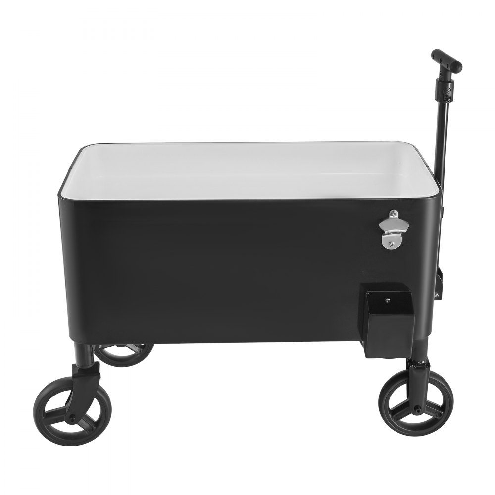 Kühlwagen Getränkewagen 75,71 L bis zu 50 Flaschen/110 Dosen, Beistellwagen für Terrassenpartys und Bars mit Cor-Teleskopgriff & Flaschenöffner & Kronkorkensammler, Getränkekühler schwarz