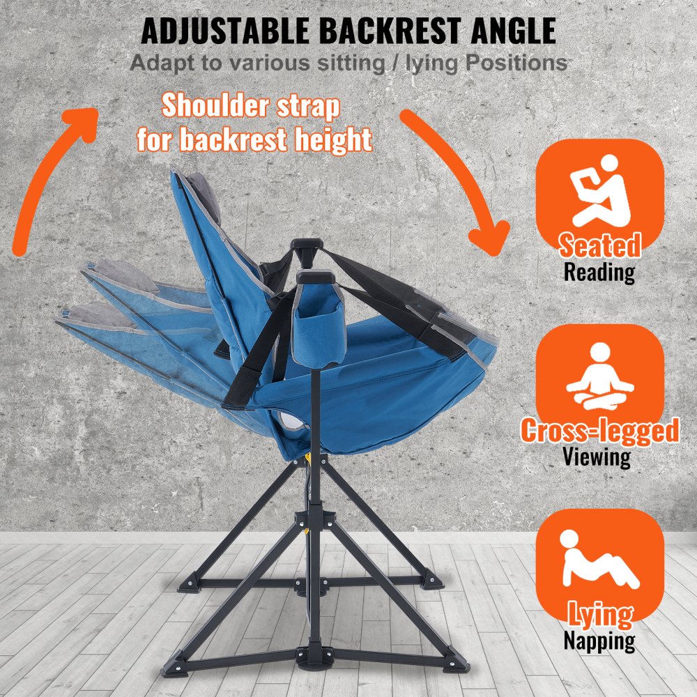 Chaise de camping inclinable, capacité de charge de 300 livres, chaise suspendue de camping, chaise pliante avec porte-gobelet, sac de rangement, appui-tête et dossier réglable, pour le camping et autres activités de plein air Chaise de camping inclinable, capacité de charge de 300 livres, chaise suspendue de camping, chaise pliante avec porte-gobelet, sac de rangement, appui-tête et dossier réglable, pour le camping et autres activités de plein air