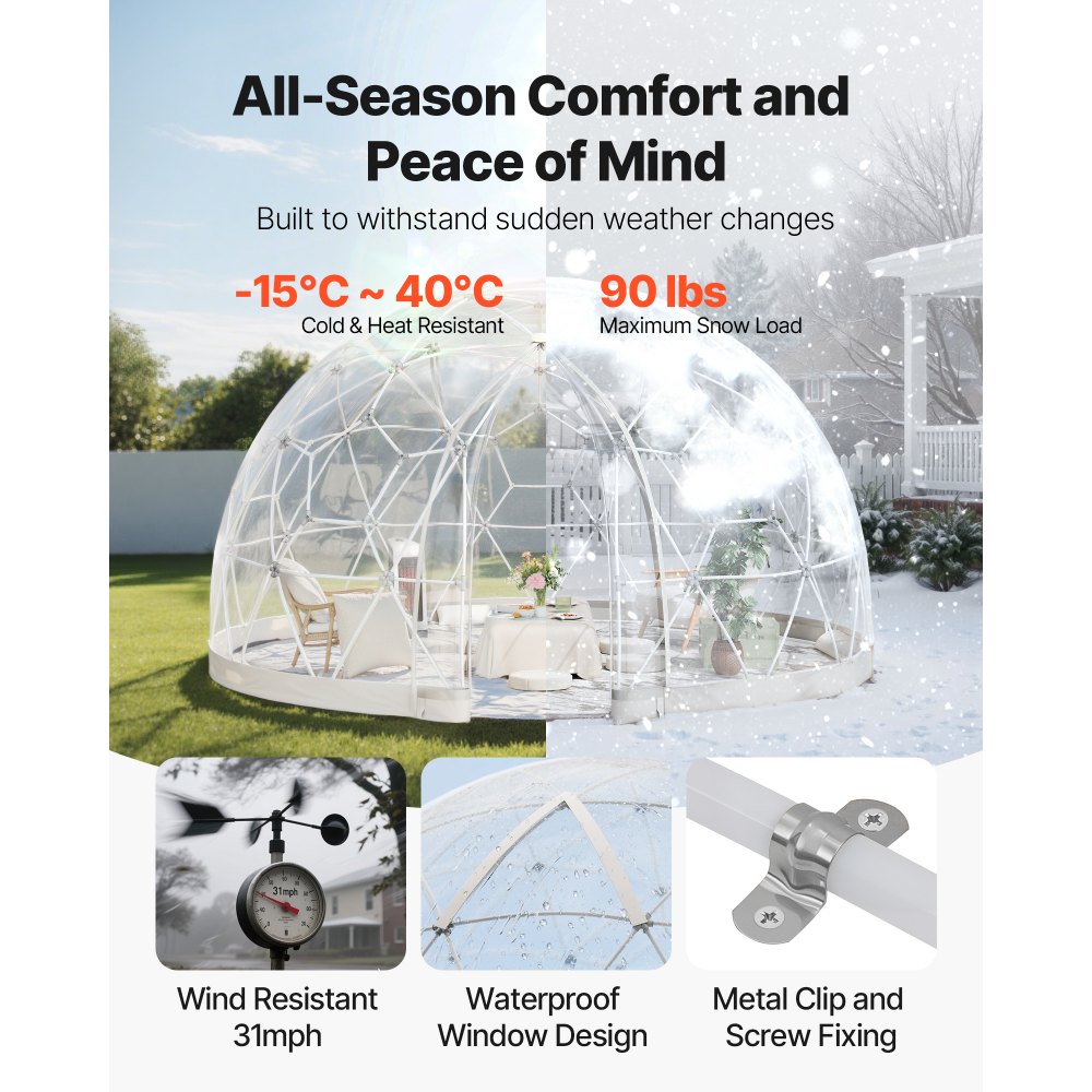 Tente à bulles transparente dôme de jardin 9x5 pieds pour 2 à 4 personnes, serre à dôme géodésique avec fenêtre, tente en PVC pour jardin, patio, camping, fête, mariage Tente à bulles transparente dôme de jardin 9x5 pieds pour 2 à 4 personnes, serre à dôme géodésique avec fenêtre, tente en PVC pour jardin, patio, camping, fête, mariage